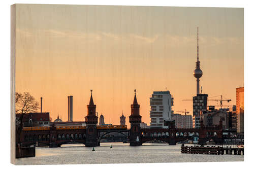 Holzbild Berliner Oberbaumbrücke Skyline