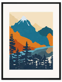 Gerahmter Kunstdruck Berglandschaft mit See und Bäumen