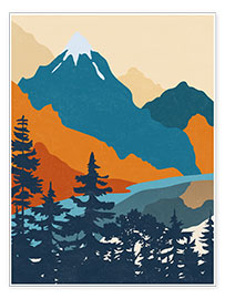 Poster Berglandschaft mit See und Bäumen