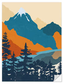 Wall sticker Mountain Landscape with Lake and Trees