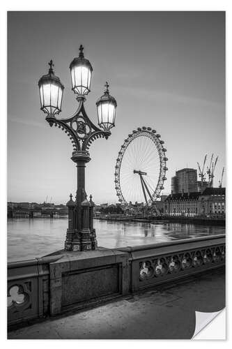 Självhäftande poster London Eye, monochrome