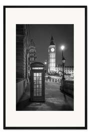 Gerahmter Kunstdruck London Telefonzelle und Big Ben, schwarzweiß