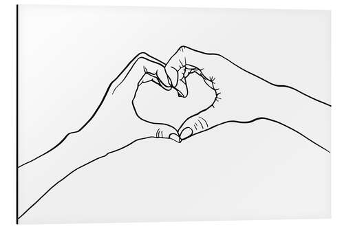 Aluminium print Line art hands with a heart