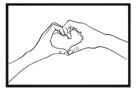 Gerahmter Kunstdruck Line Art Hände mit Herz