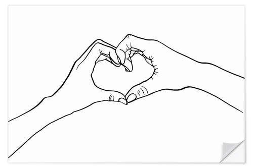 Naklejka na ścianę Line art hands with a heart