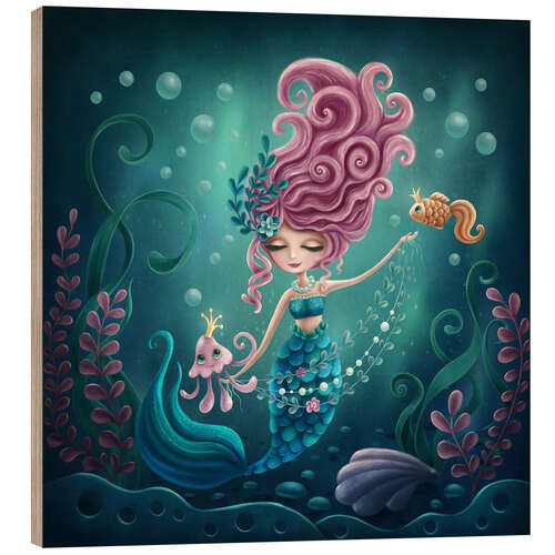 Wood print Cute mermaid