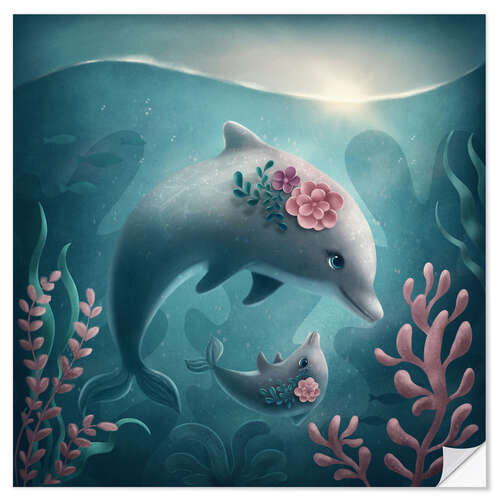 Wall sticker Mother and baby dolphin