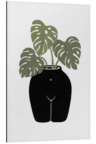 Aluminium print Vase with monstera leaves