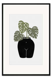 Gerahmter Kunstdruck Vase mit Monsterablättern