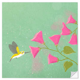 Muursticker Hummingbird with flowers