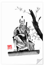 Muursticker Seated samurai