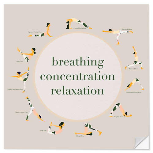 Selvklebende plakat Yoga - breathing concentration relaxation