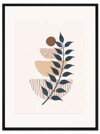 Gerahmter Kunstdruck Mondphasen und Zweig im Boho-Stil II