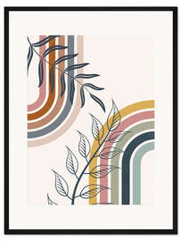 Gerahmter Kunstdruck Boho-Regenbogen und Pflanzen