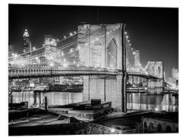 Tableau en PVC New York historique : Brooklyn Bridge la nuit