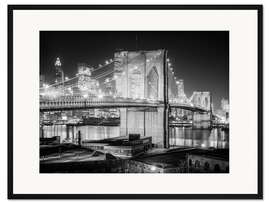 Gerahmter Kunstdruck Historisches New York: Brooklyn Bridge bei Nacht