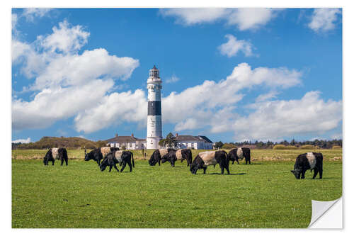 Sticker mural Phare chrétien de Langer sur Sylt avec des vaches