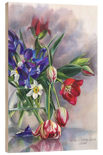 Wood print Spring flowers