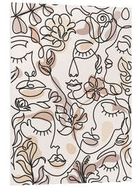 Foam board print Lineart Faces with Flowers II