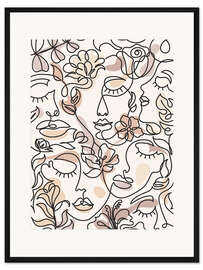 Gerahmter Kunstdruck Lineart-Gesichter mit Blumen II