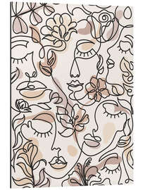 Magnettafel Lineart-Gesichter mit Blumen II