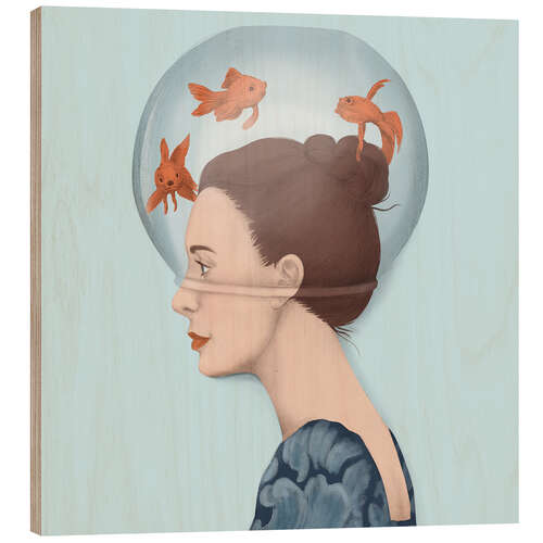 Tableau en bois Strange hat, goldfish