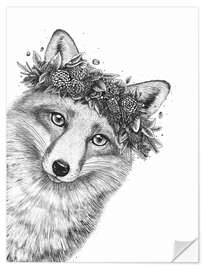 Naklejka na ścianę Fox with wreath