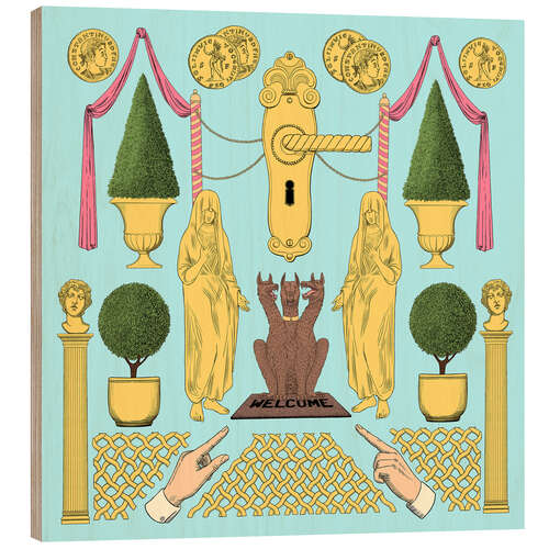 Wood print Carré Welcome