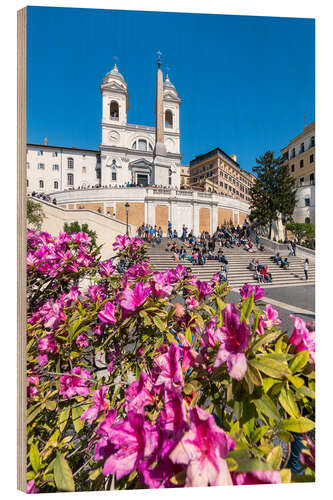 Wood print Azaleas on the Spanish Steps in Rome