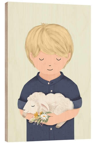 Print på træ Boy with lamb