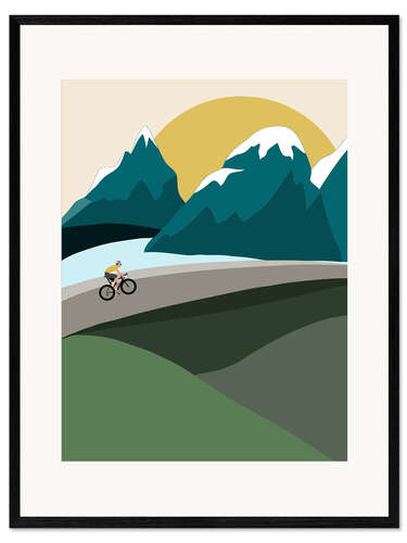 Ingelijste kunstdruk Cycling in the mountains