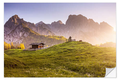 Selvklebende plakat Sunrise on the alpine pasture