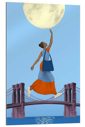 Gallery print Moon over Brooklyn Bridge