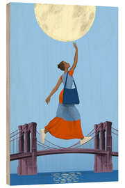 Wood print Moon over Brooklyn Bridge