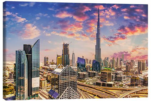 Canvas print Dubai Skyline - Sheikh Zayed Street and Burj Khaifa with clouds