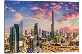 Quadro em plexi-alumínio Horizonte de Dubai - Sheikh Zayed Street e Burj Khaifa com nuvens