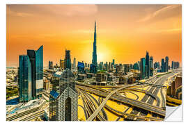 Selvklæbende plakat Dubai Skyline - Sheikh Zayed Street at sunrise