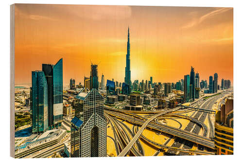 Puutaulu Dubai Skyline - Sheikh Zayed Street at sunrise