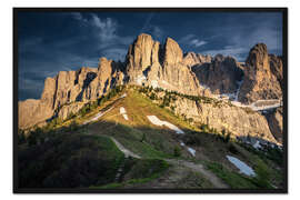 Gerahmter Kunstdruck Passo Gardena im Abendlicht