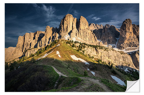 Vinilo para la pared Passo Gardena en la luz del atardecer