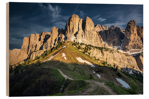 Wood print Passo Gardena in the evening light