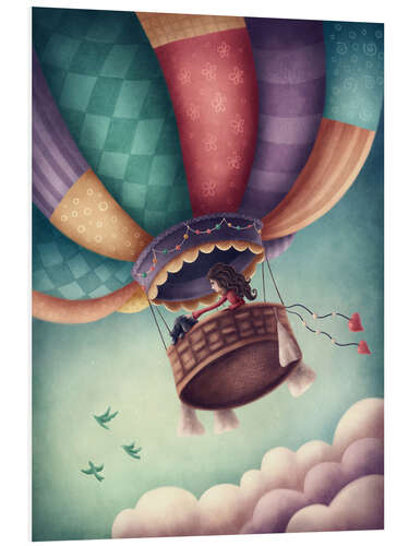 Foam board print Girl with the dog flying in a hot air balloon