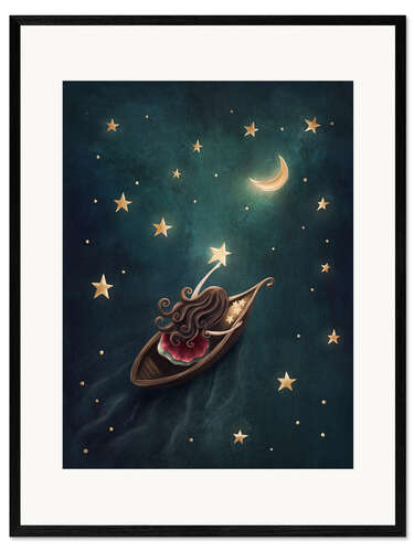 Impression artistique encadrée Fille attrapant des étoiles