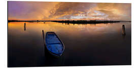 Aluminium print Blue boat in the Cavallino lagoon at sunset