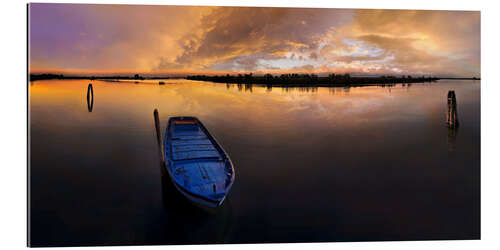 Gallery print Blue boat in the Cavallino lagoon at sunset