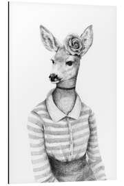 Magnettafel Reh mit Pulli, schwarz-weiß