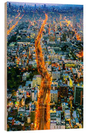 Wood print City highway through Osaka at twilight