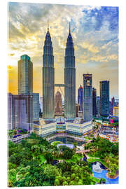 Acrylglasbild Kuala Lumpur Skyline mit Petronas Twin Towers im Sonnenuntergang