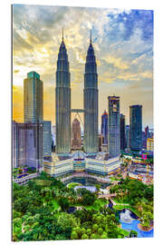 Quadro em plexi-alumínio Horizonte de Kuala Lumpur com Torres Gêmeas Petronas ao pôr do sol