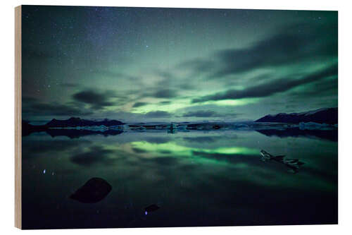 Wood print Aurora reflections, Iceland